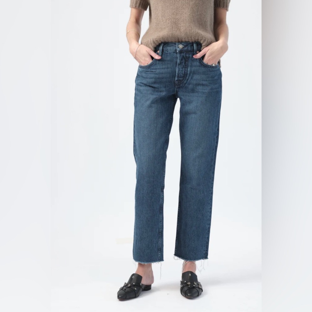 GRLFRND Tatum Raw Hem Straight Leg Cropped Blue Jeans- Size 26